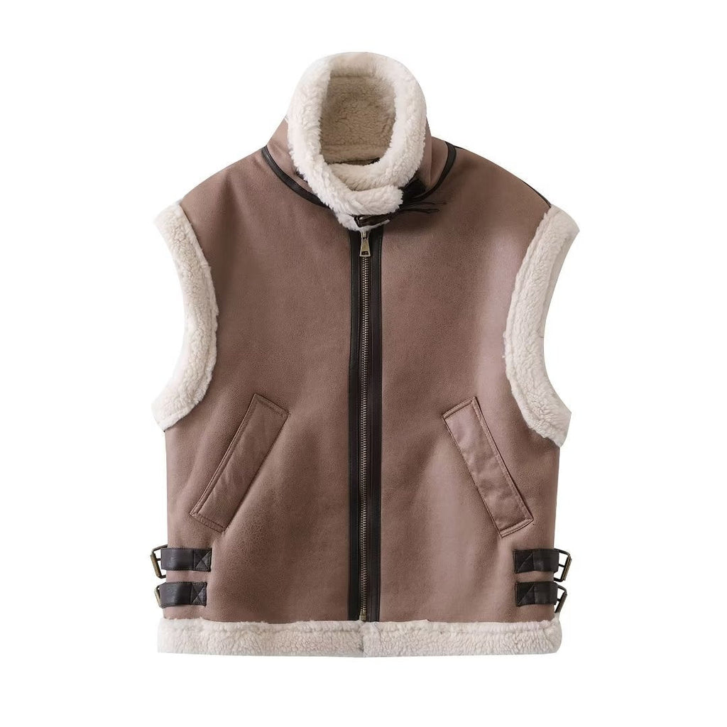 Women Vest Stitching Vest Fashion Faux Fur