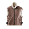 Women Vest Stitching Vest Fashion Faux Fur