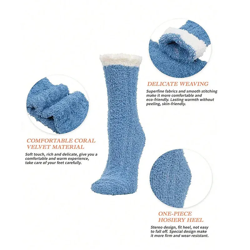 4 Pairs Women Winter Warm Fuzzy Socks Thick Thermal Solid Soft Fluffy Socks Cute Fashion Slipper Home Floor Sleeping Socks