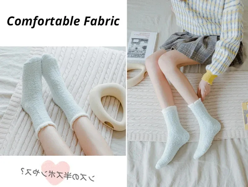 4 Pairs Women Winter Warm Fuzzy Socks Thick Thermal Solid Soft Fluffy Socks Cute Fashion Slipper Home Floor Sleeping Socks