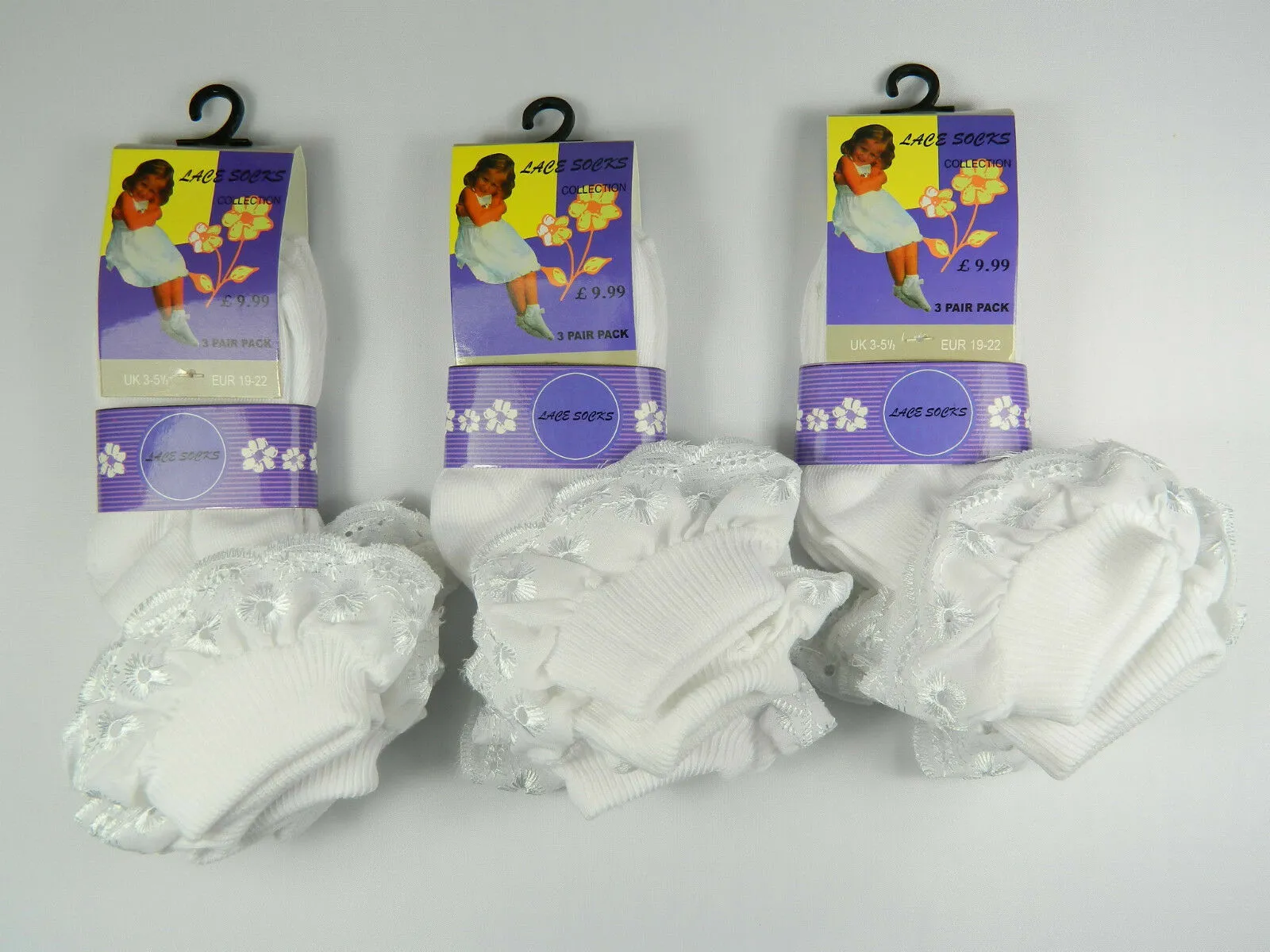 6 PAIRS KIDS CHILDREN GIRLS WHITE LACE FRILL SOCKS SOFT COMFORTABLE POLYCOTTON