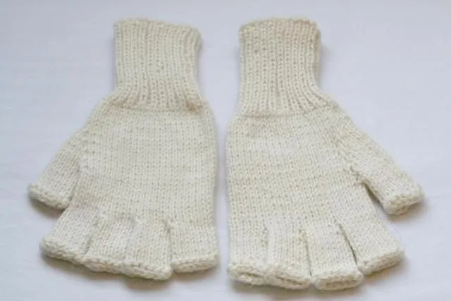 Alpaca Hand Knitted Fingerless Gloves in Ivory