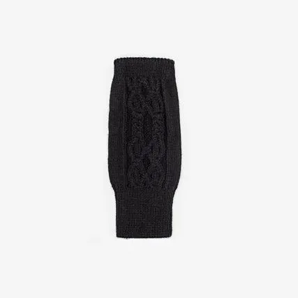 Antler - Wool Cable Fingerless Gloves - Black