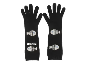 Black & White Prada Virgin Wool & Cashmere Fish Patterned Gloves Size US L