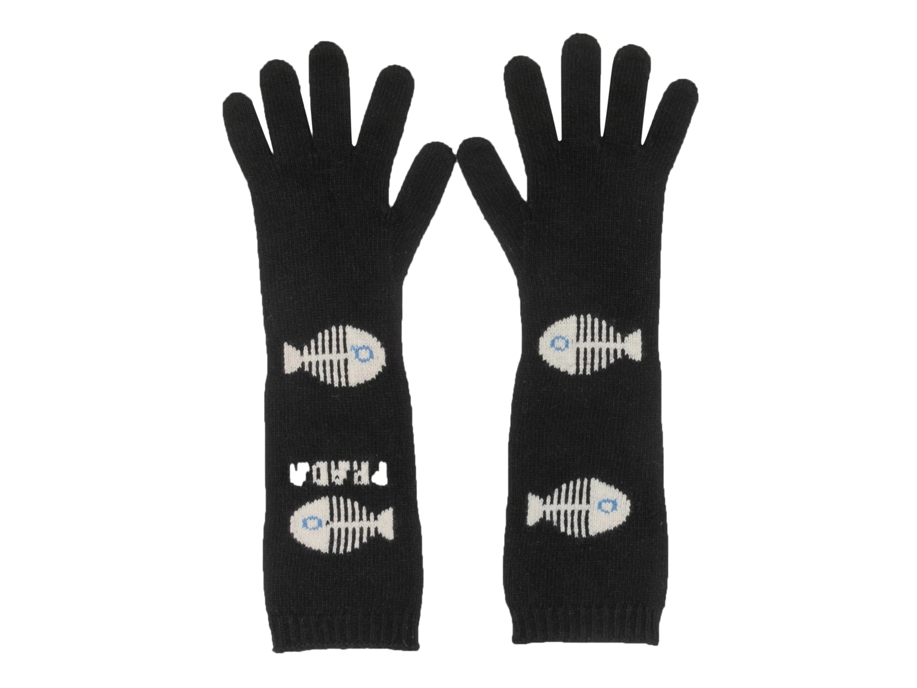 Black & White Prada Virgin Wool & Cashmere Fish Patterned Gloves Size US L