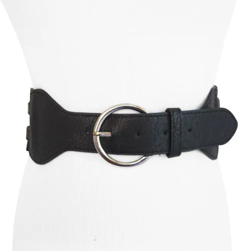 Black Leather Woven Elastic Women's Belt