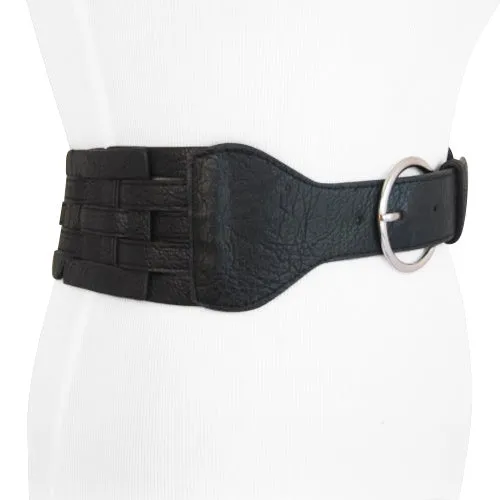 Black Leather Woven Elastic Women's Belt