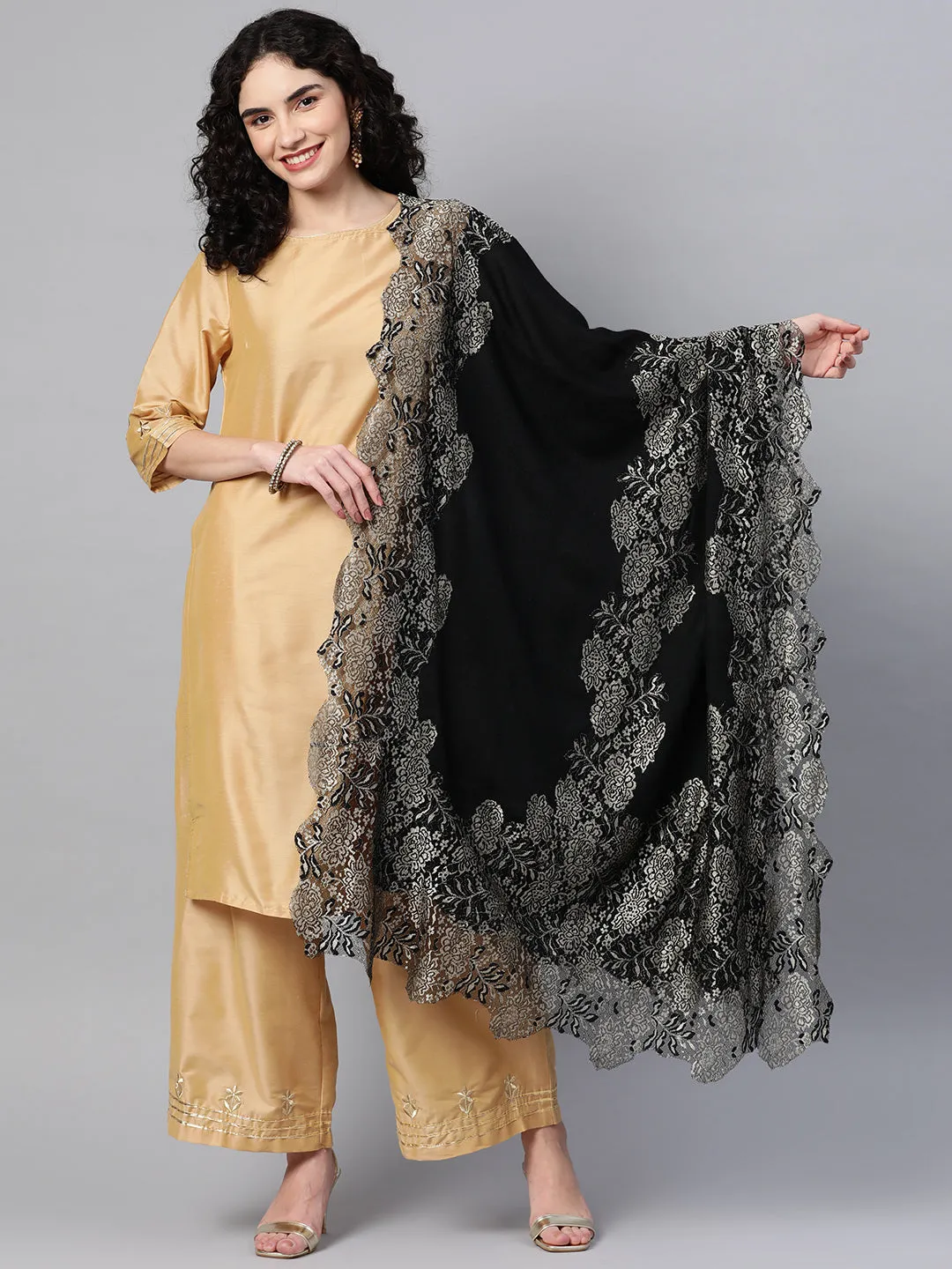 Black Shawl with lace, winter shawls for women