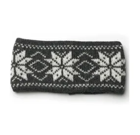 Black Varma Wool Headband - Eight Petalled Rose Flower pattern