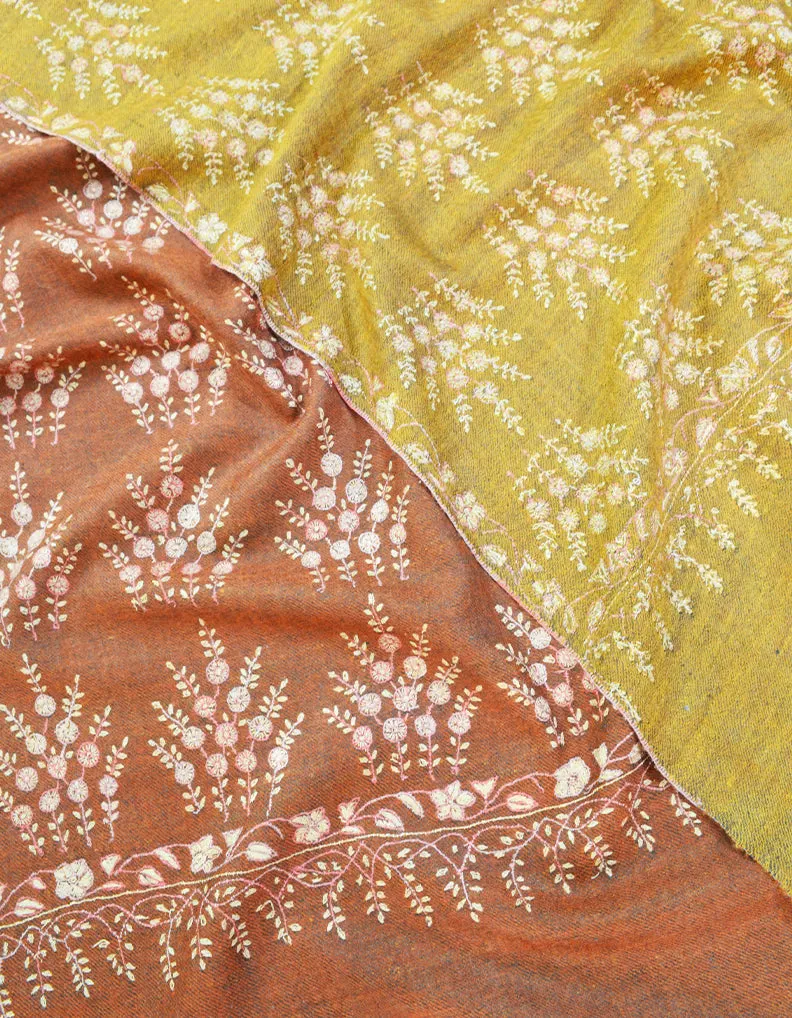 Brown Orange and Yellow Embroidey Pashmina Shawl 7202