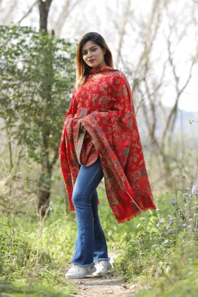 Charismatic Traditional Red Colour Designer Shawl With Beautifully Highlighted With Floral pattern A Sure to Give You Warm Look.