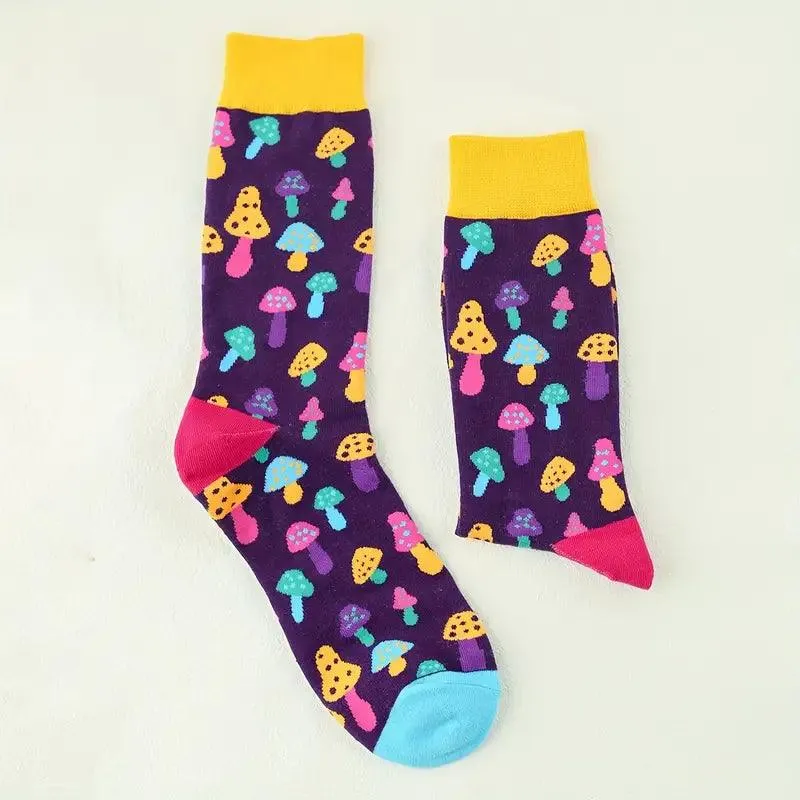 Colourful Mushroom Cotton Blend Socks