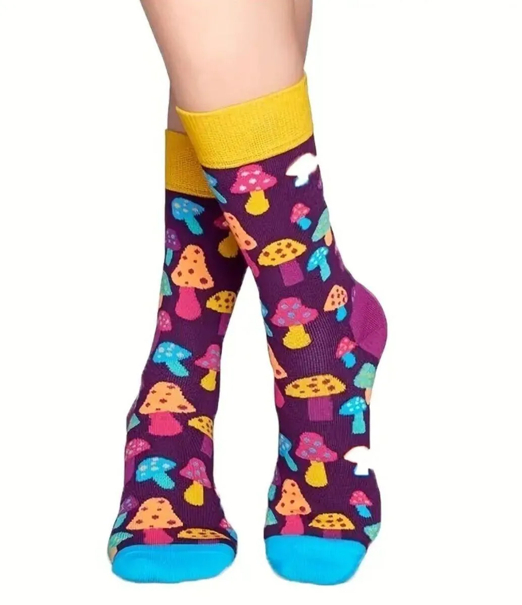 Colourful Mushroom Cotton Blend Socks