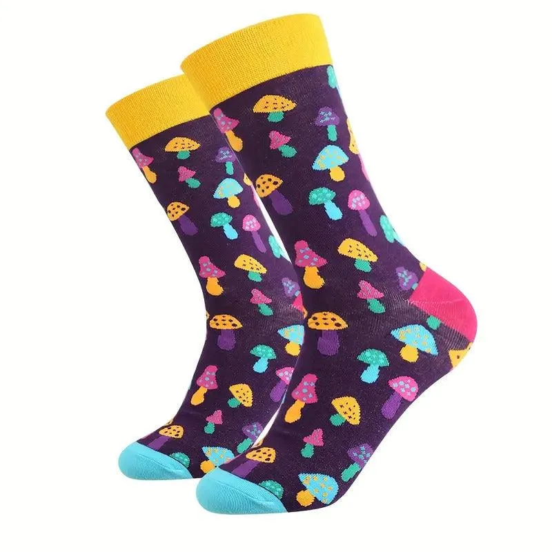 Colourful Mushroom Cotton Blend Socks