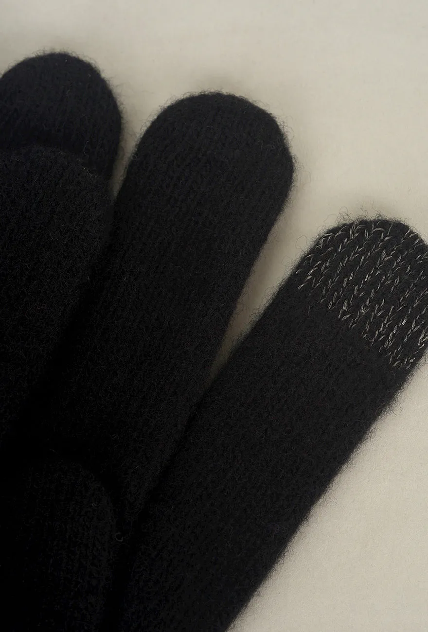 Contrast Piping/Button Wool/Cashmere Glove, Black