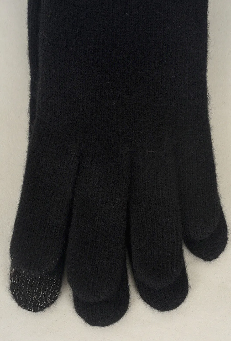 Contrast Piping/Button Wool/Cashmere Glove, Black