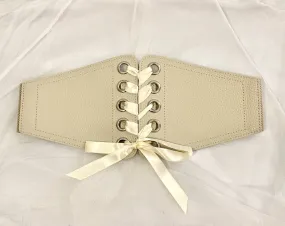 Corset cincher belt with ribbon cream