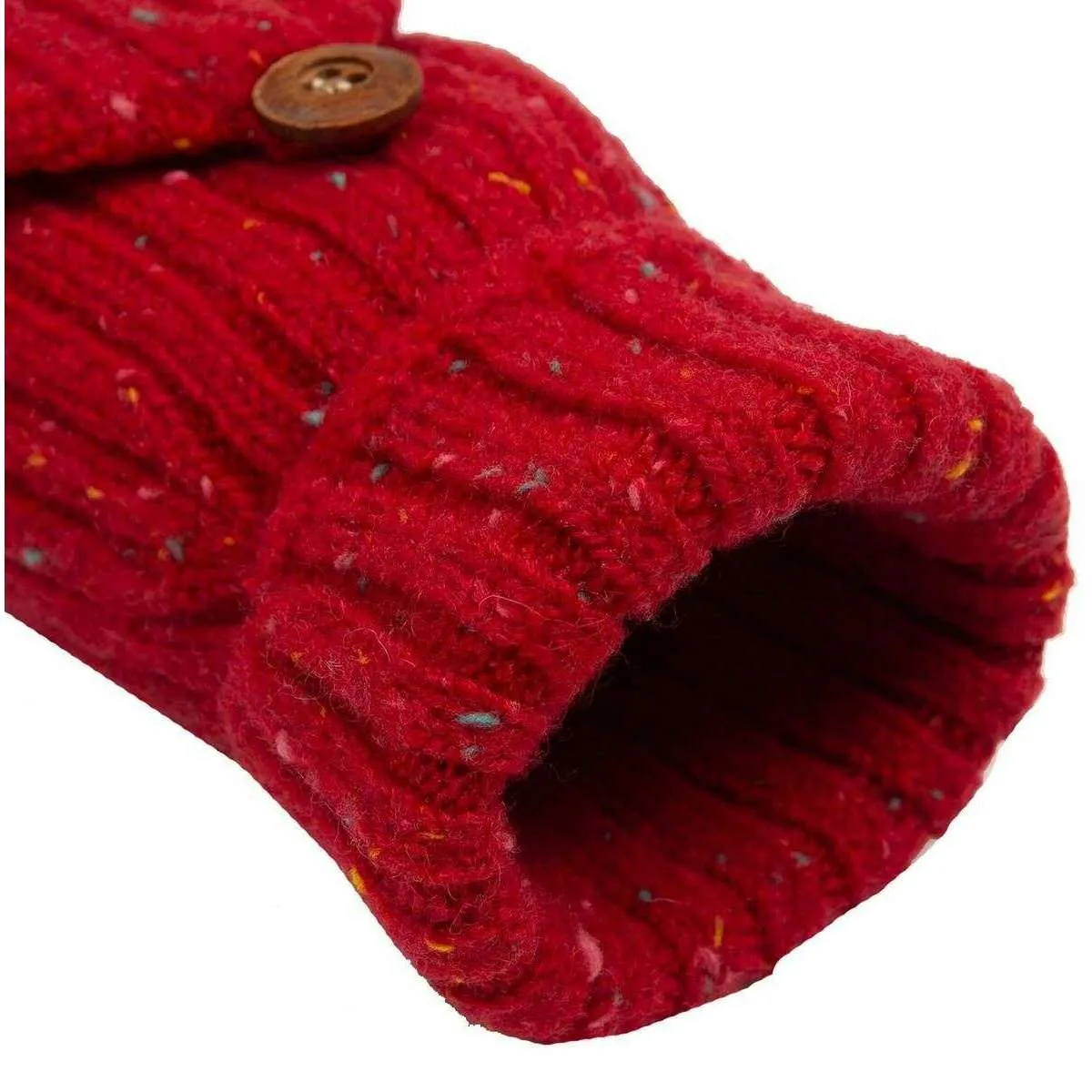 Dents Marl Yarn Half Finger Gloves - Berry Red