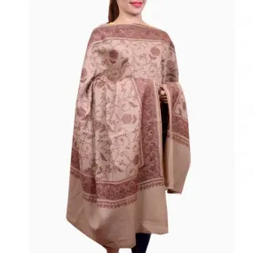 Ecru Beige Colour Kashmiri Sozni Work Embroidered Shawl Enriched With Floral Paisley Jaal Pattern