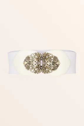 Elastic Vintage Buckle Belt - White