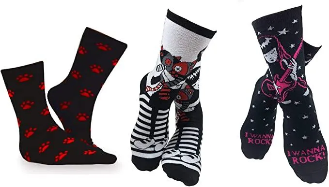 Emily the Strange Girl's Cute Fun Colorful Cat Crew Socks - 3 Pair (Kids Size)