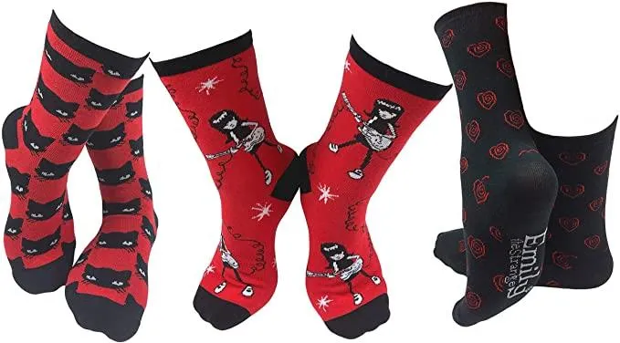 Emily the Strange Girl's Cute Fun Colorful Cat Crew Socks - 3 Pair (Kids Size)