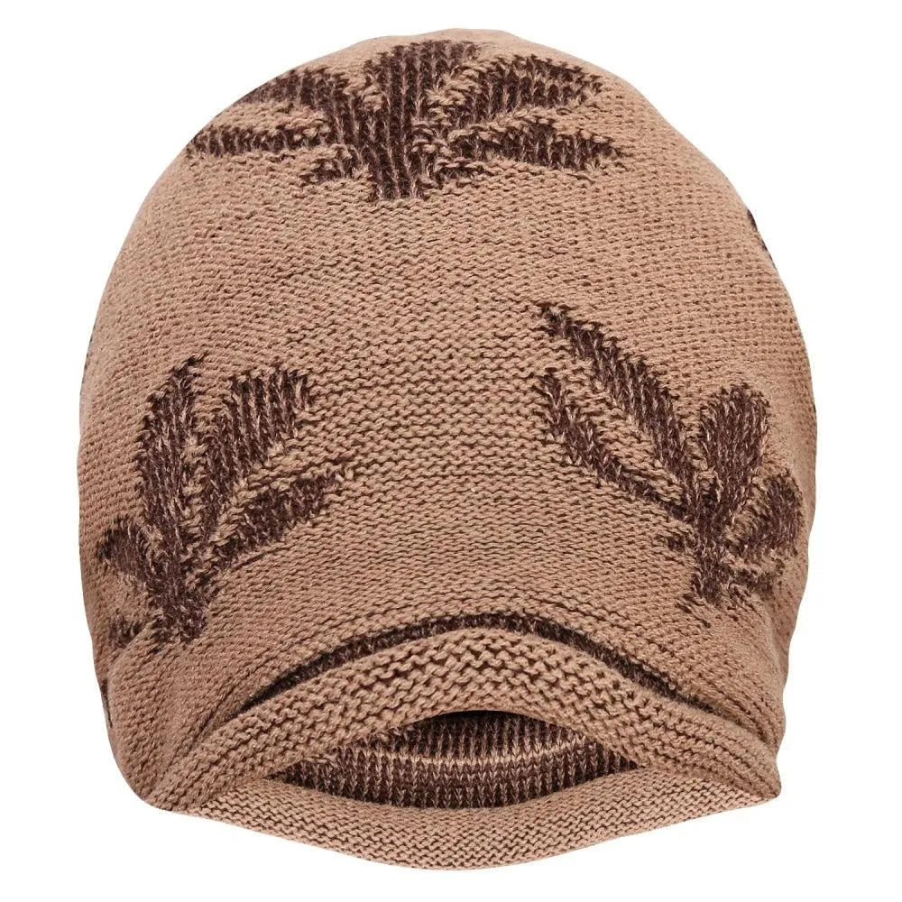 FabSeasons Floral Brown Acrylic Woolen Slouchy Beanie and Skull Cap for Winters