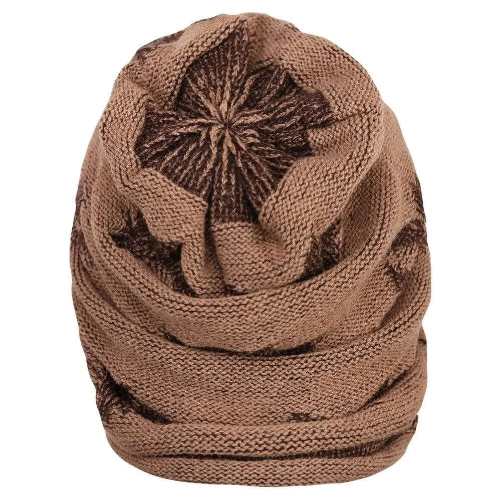 FabSeasons Floral Brown Acrylic Woolen Slouchy Beanie and Skull Cap for Winters