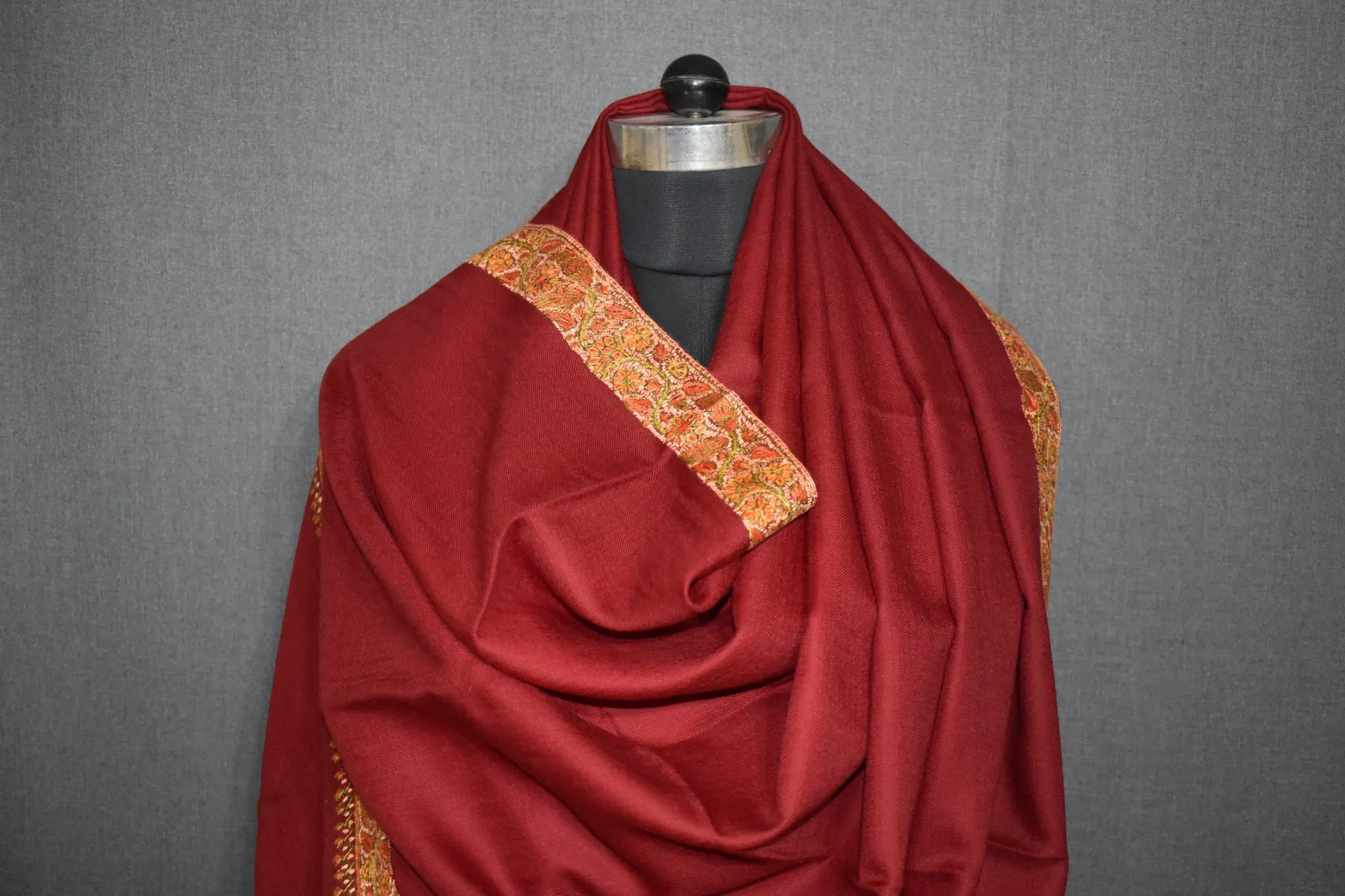 Fine wool Embroidered shawl maroon 40x80 inch