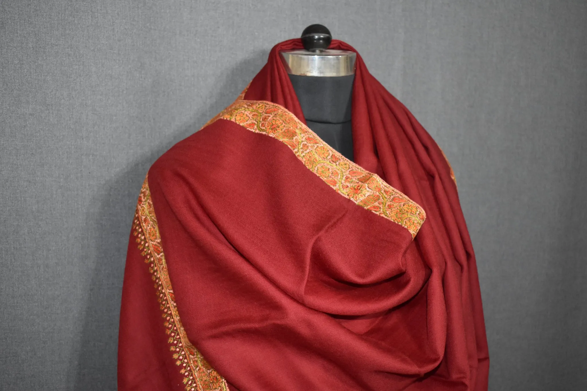 Fine wool Embroidered shawl maroon 40x80 inch