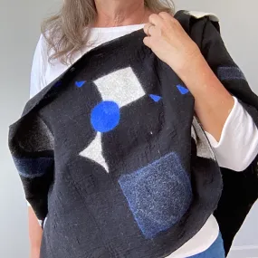 Geometric Shawl - Black with Blue