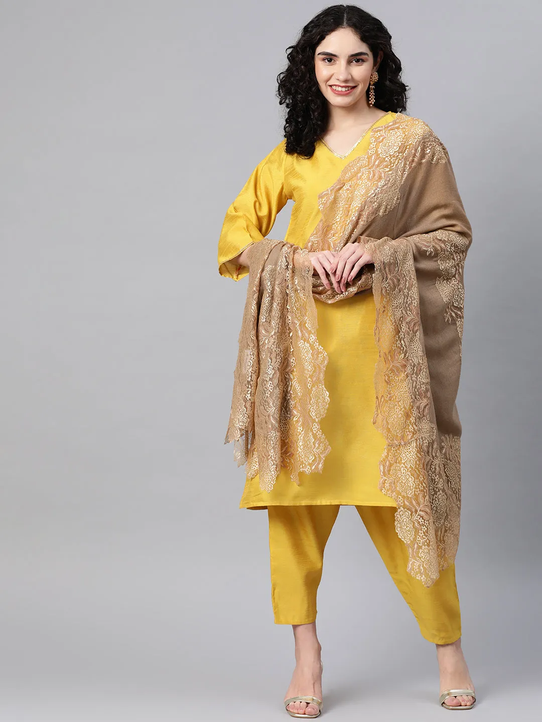 Golden Shawl with  lace, winter shawls for women