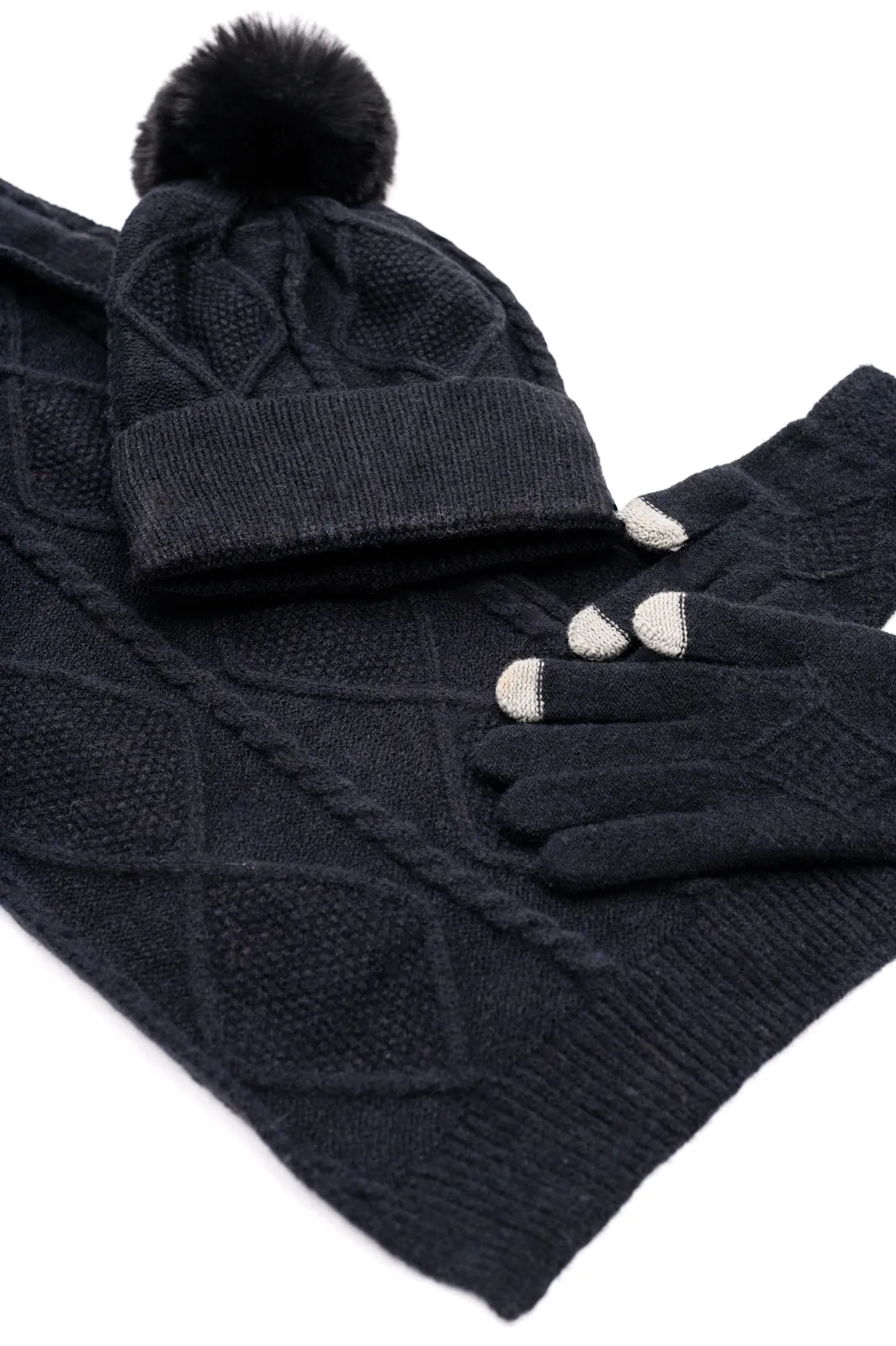 Hazel Blues® |  Jane Frost Beanie, Glove, and Scarf Set In Black