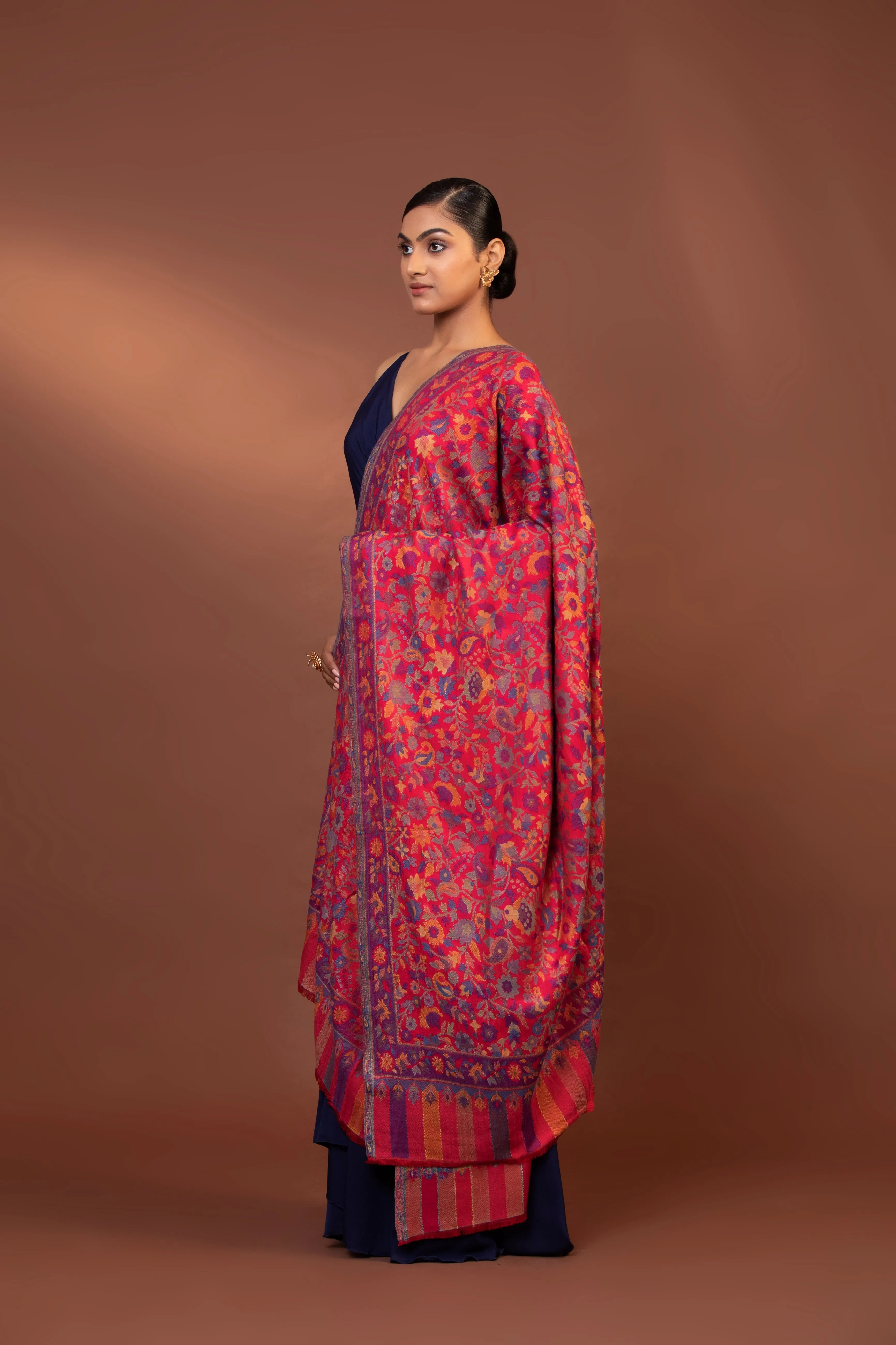 Imperial Red Kani Weave Shawl | Women's Kashmiri Stole