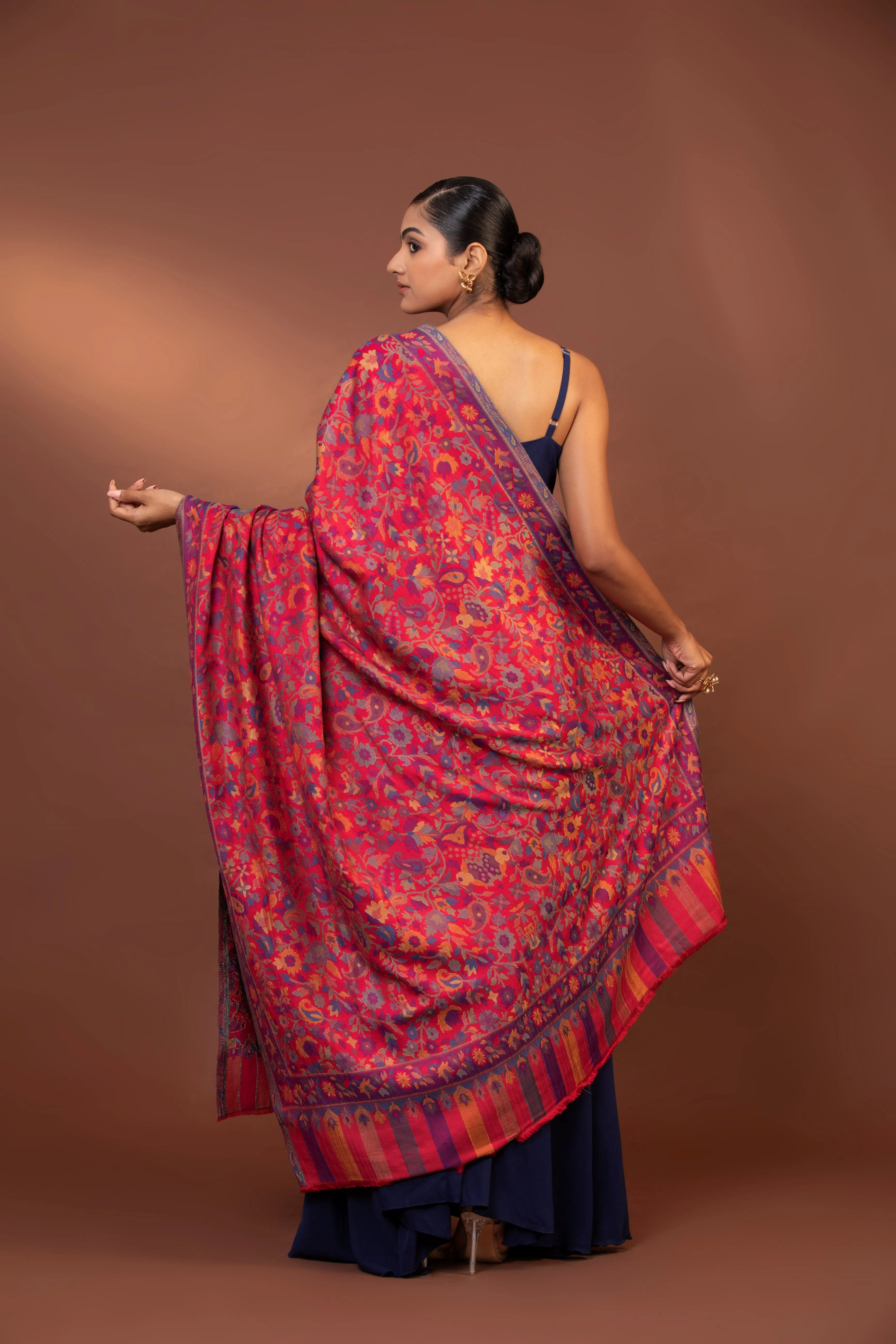 Imperial Red Kani Weave Shawl | Women's Kashmiri Stole