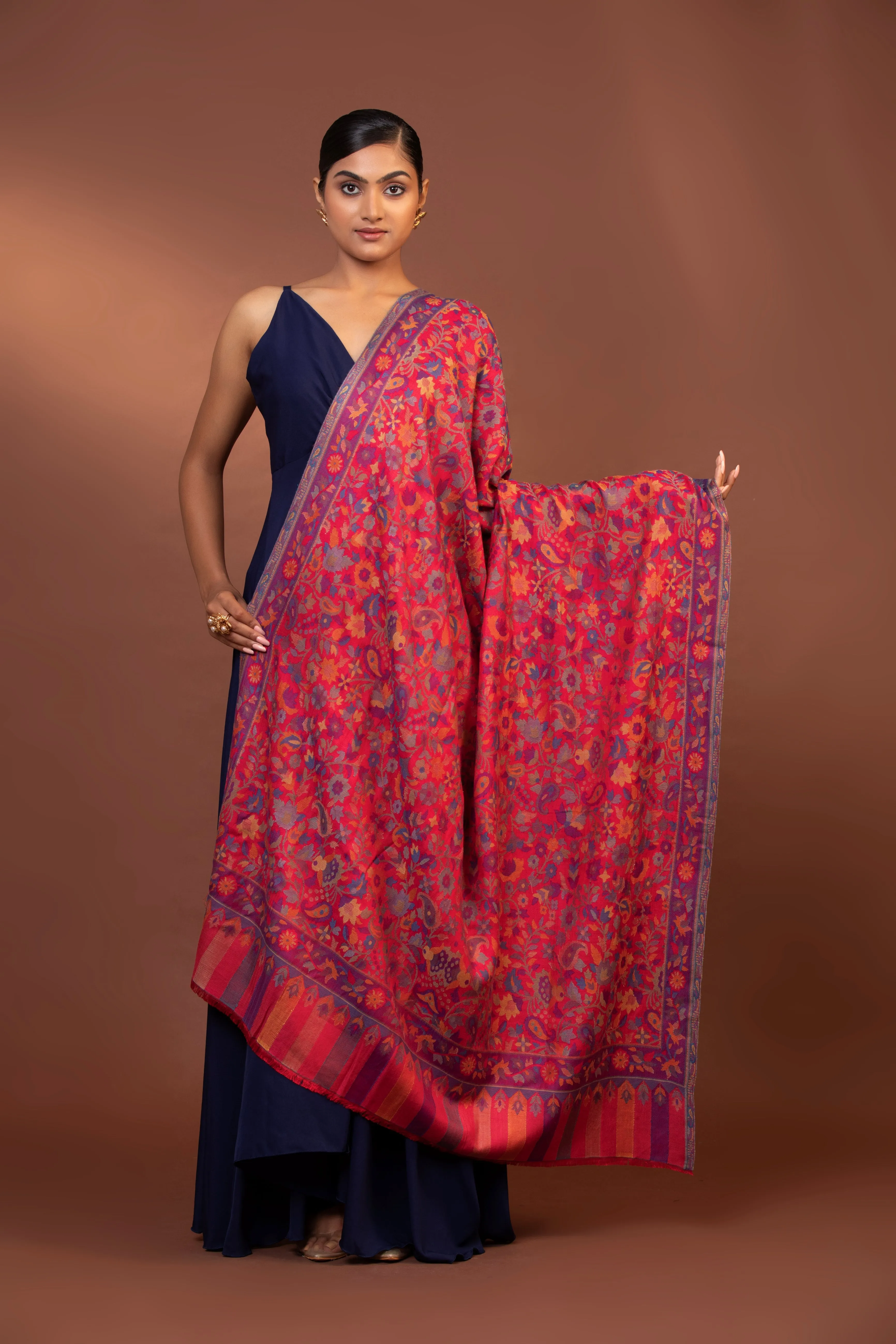 Imperial Red Kani Weave Shawl | Women's Kashmiri Stole