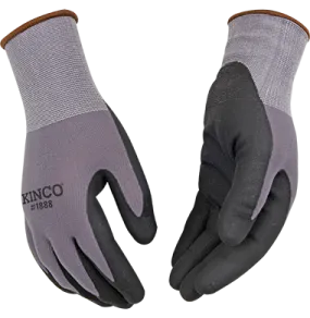 Kinco 1888 15-Gauge Blend Knit Shell Breathable Micro-Foam Nitrile Coated Palm Nylon-Spandex Blend Elastic Knit Wrist Glove (One Dozen)