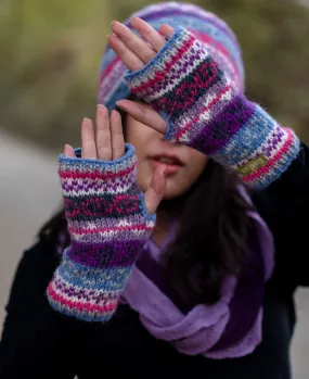 Light Blue Multicolored Pure Woolen Hand Warmers