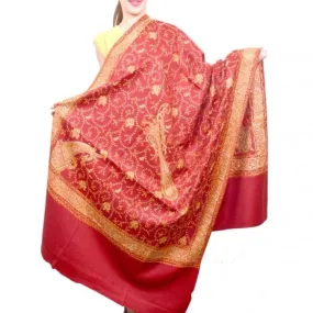 Maroon Color Sozni Work Embroidered Shawl Enriched With Running Jaal Pattern