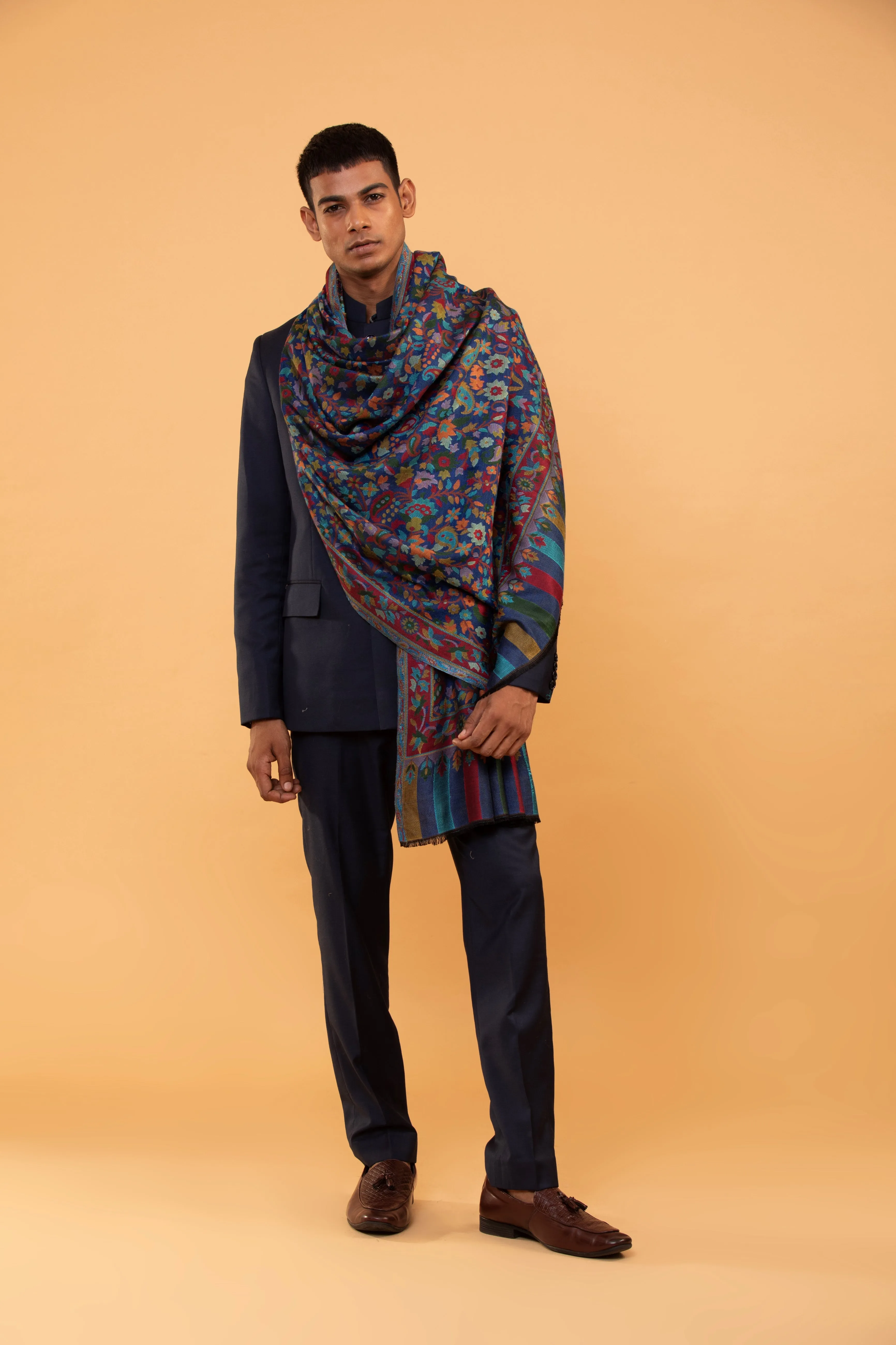 Men’s Reversible Woven Design Kashmiri Shawl with Floral Kani Pattern