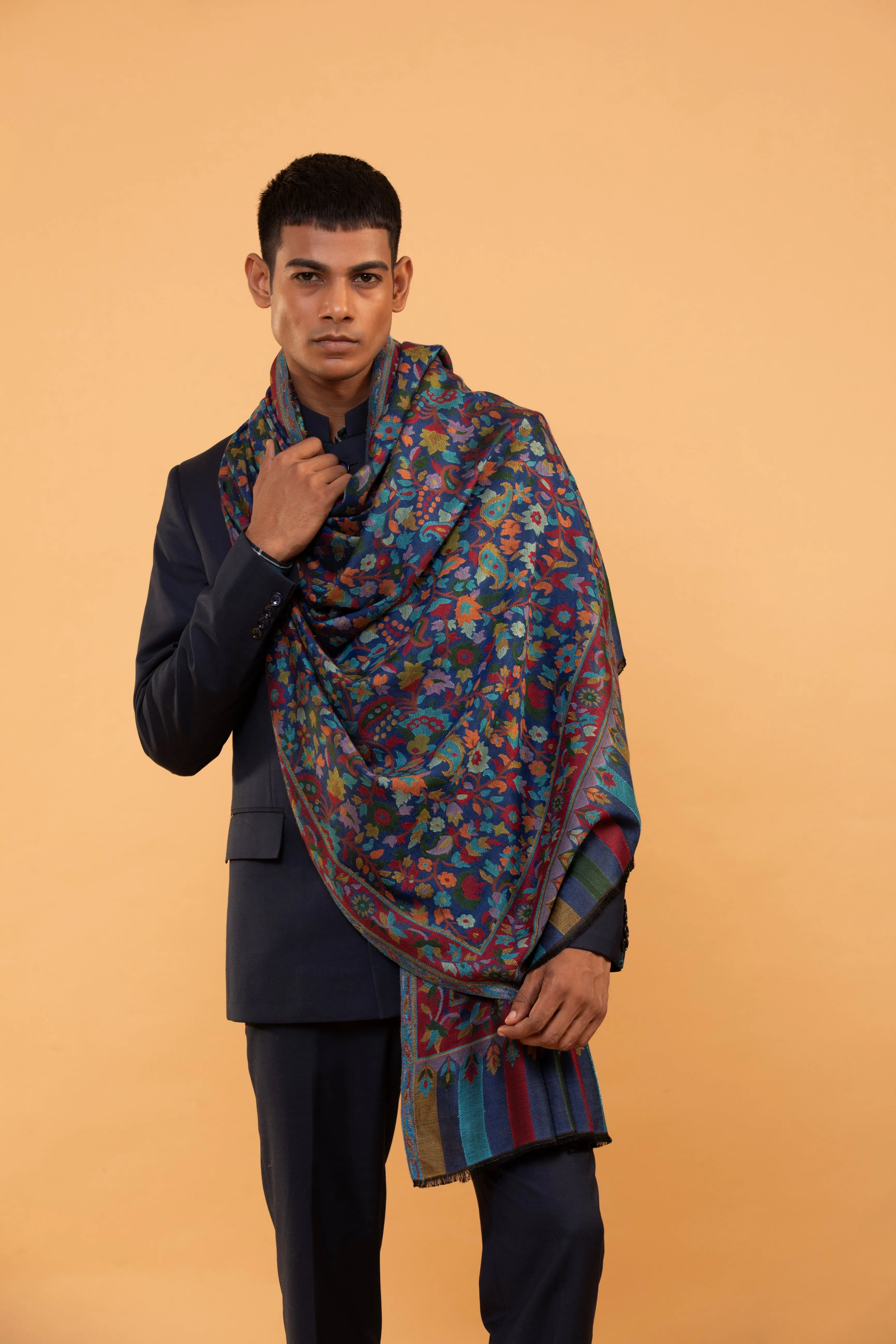 Men’s Reversible Woven Design Kashmiri Shawl with Floral Kani Pattern