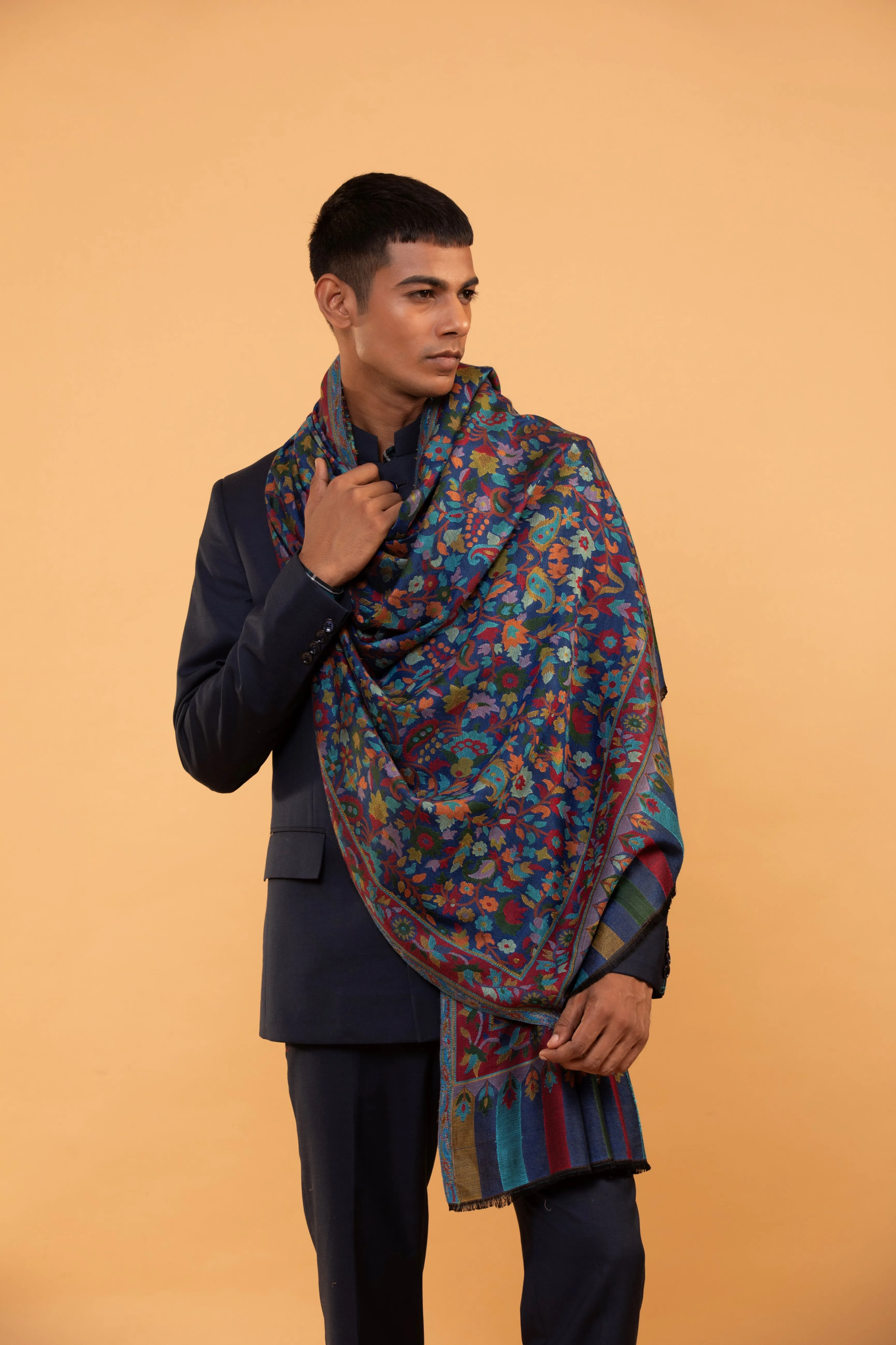 Men’s Reversible Woven Design Kashmiri Shawl with Floral Kani Pattern