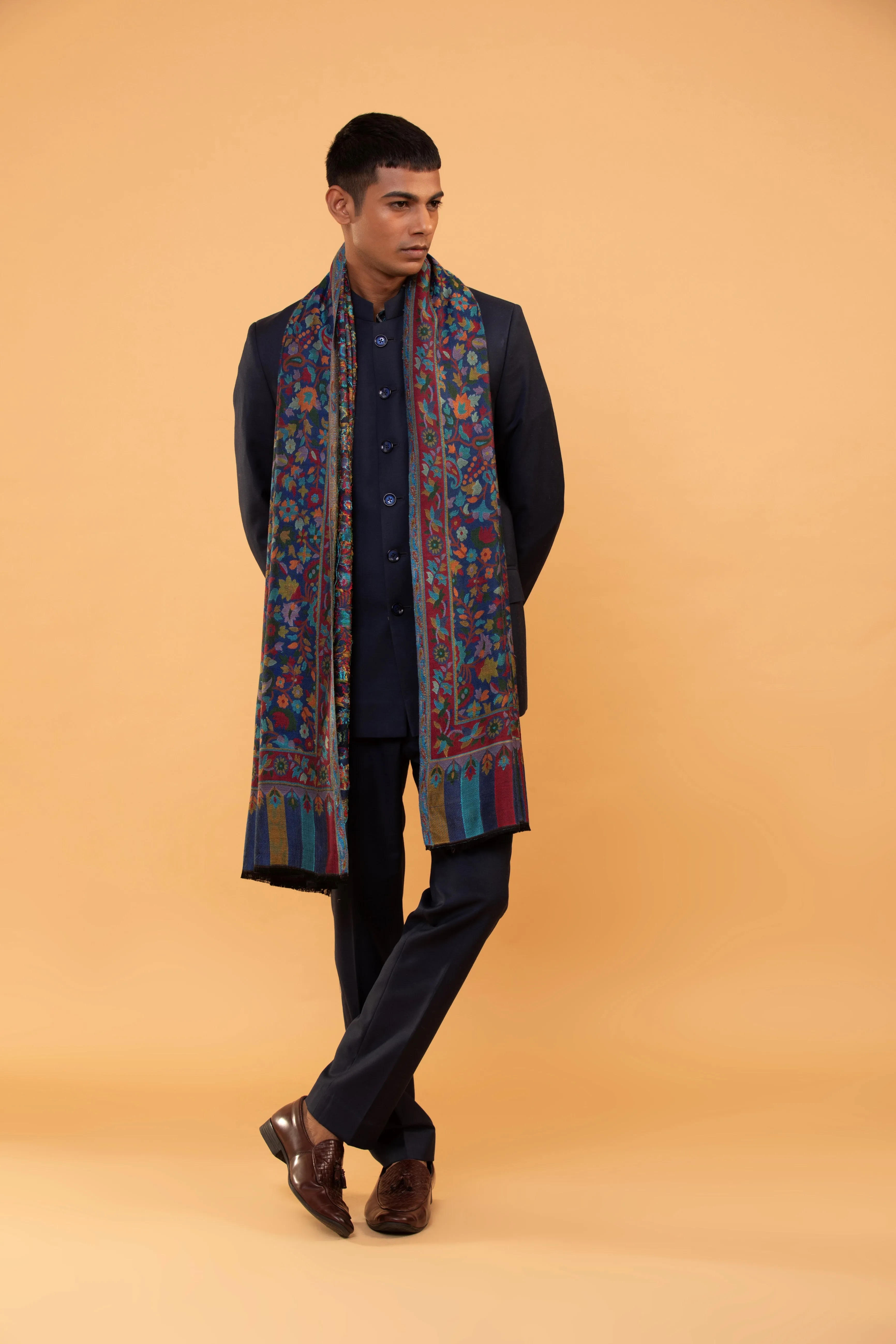 Men’s Reversible Woven Design Kashmiri Shawl with Floral Kani Pattern