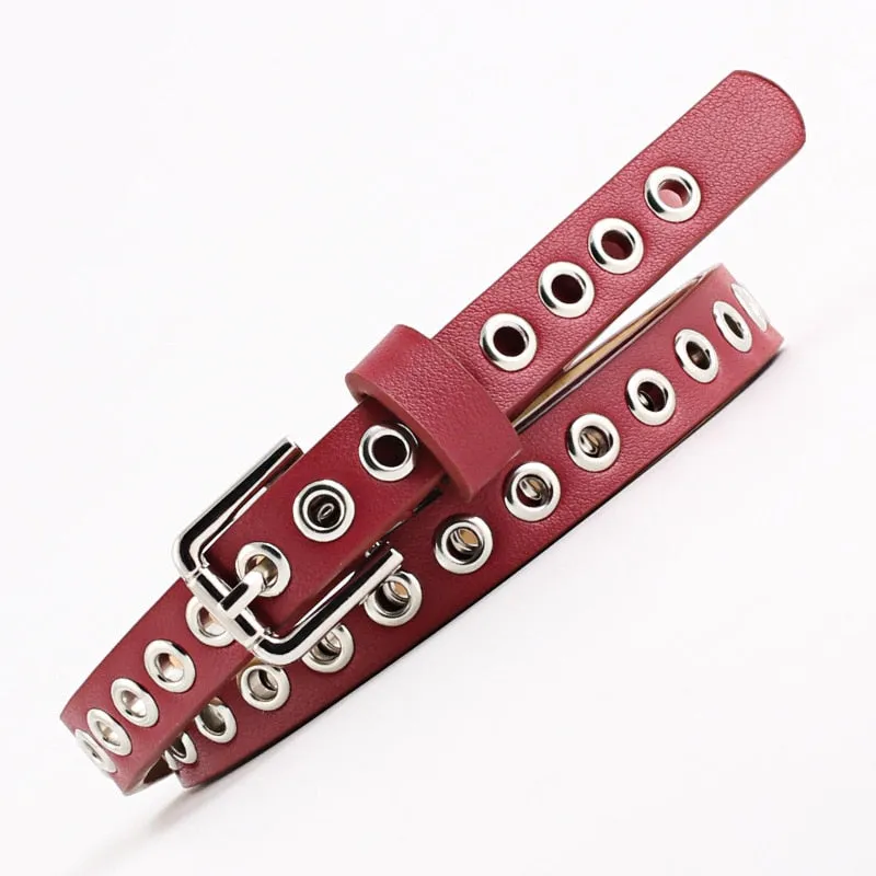 New Strap Women Waist Belt Hollow Rivets Pu Leather For Womens Slim Waistband Female Ladies Apparel Accessories