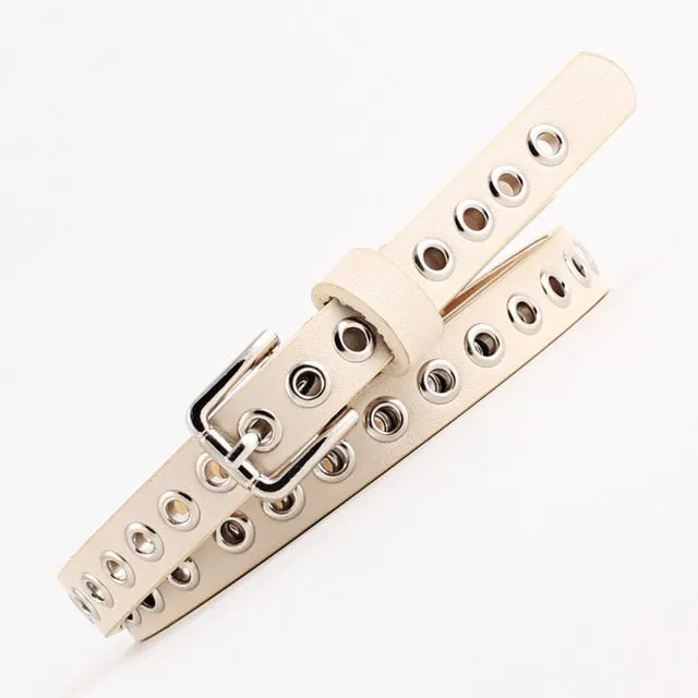 New Strap Women Waist Belt Hollow Rivets Pu Leather For Womens Slim Waistband Female Ladies Apparel Accessories