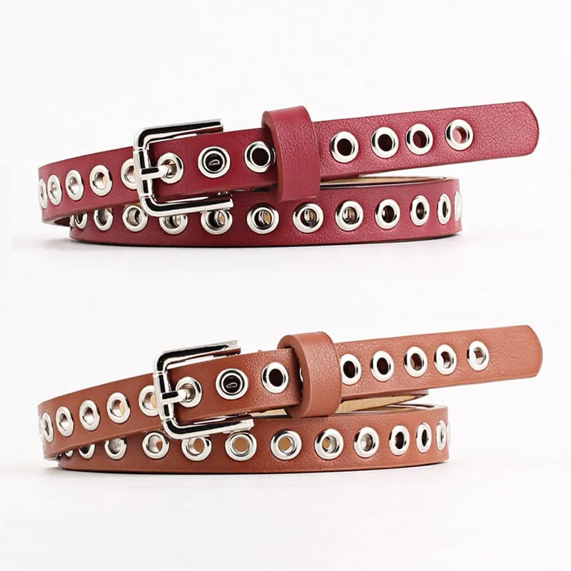 New Strap Women Waist Belt Hollow Rivets Pu Leather For Womens Slim Waistband Female Ladies Apparel Accessories