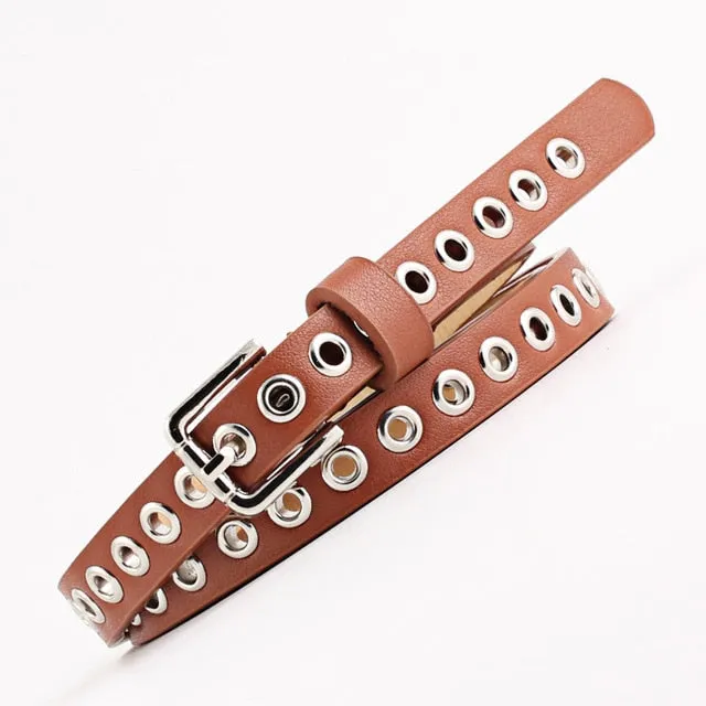 New Strap Women Waist Belt Hollow Rivets Pu Leather For Womens Slim Waistband Female Ladies Apparel Accessories