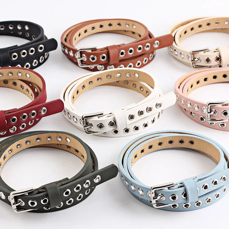 New Strap Women Waist Belt Hollow Rivets Pu Leather For Womens Slim Waistband Female Ladies Apparel Accessories