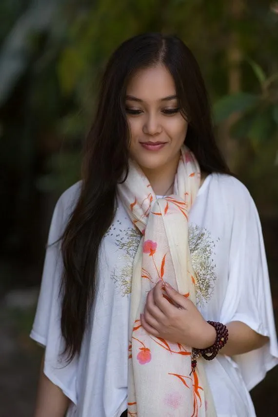 Pink Flower Print Pashmina Shawl