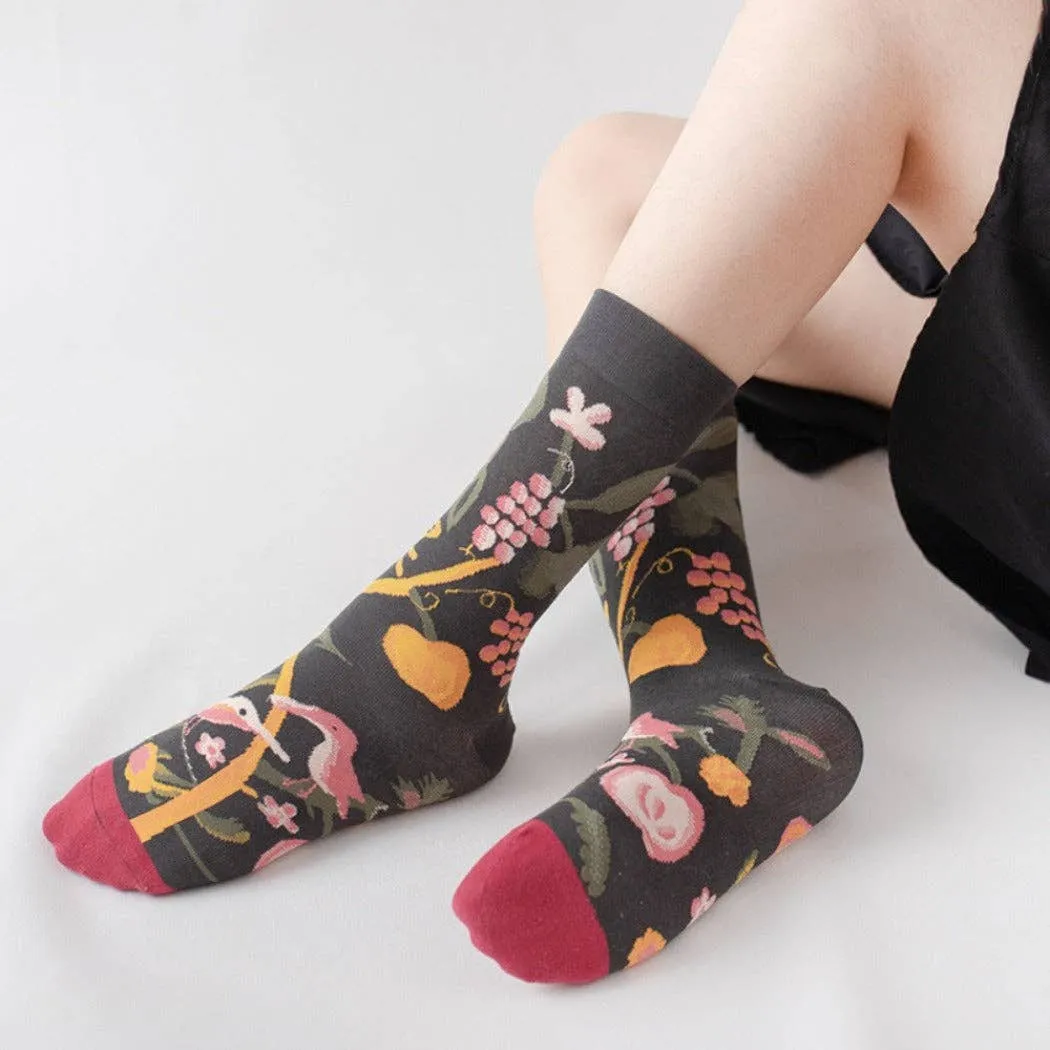 Rufia Summer Floral Pattern Socks in Black